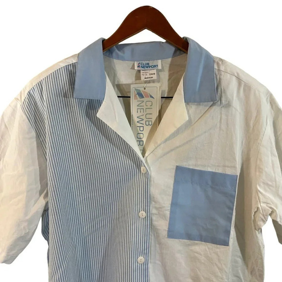 Club Newport NWT Vintage Shirt Plus Size 22W Blue White Striped Short Sleeve Top - Picture 3 of 5